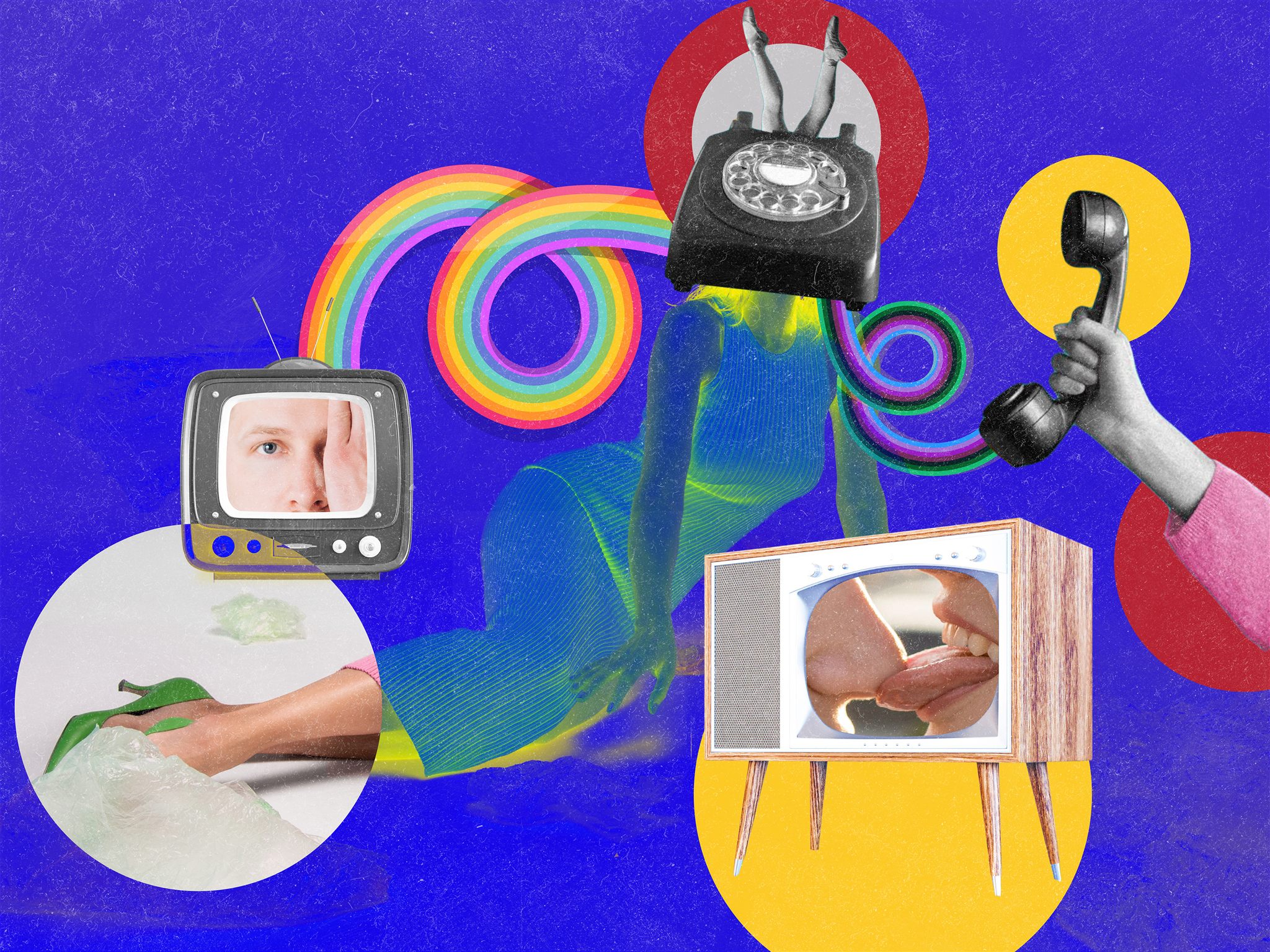 Collage gráfico sobre comunicación, tecnología y cultura visual